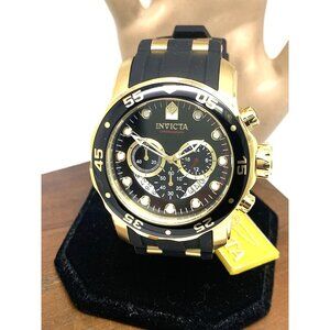 Invicta Men's Watch 6981 Pro Diver Black Dial Gold Tone Chronograph Black Rubber